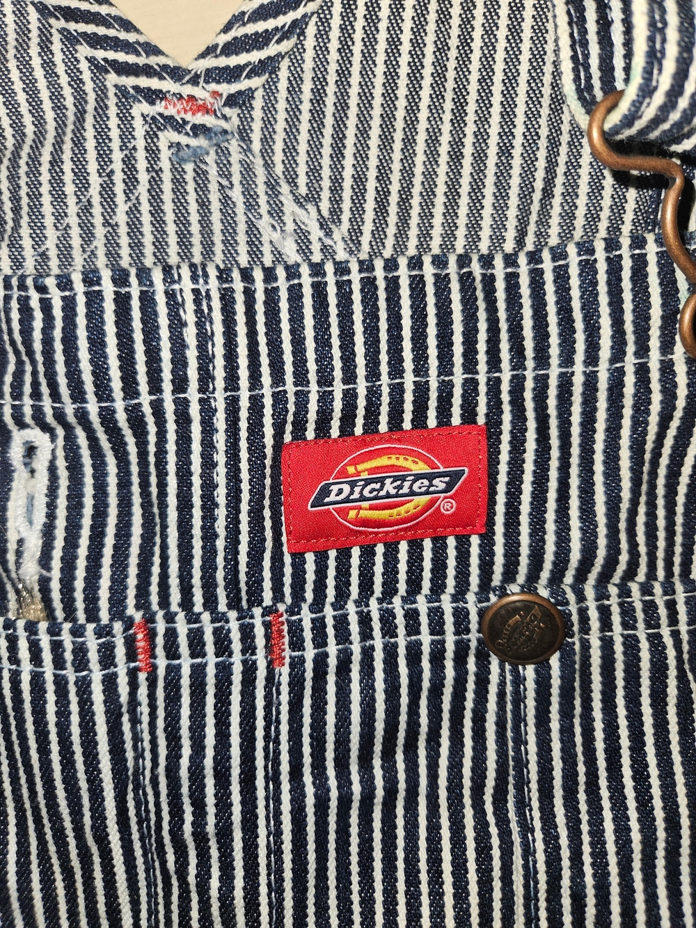 Dickies Striped Carpenter Overalls in Black & White Lg - Picture 4 of 4